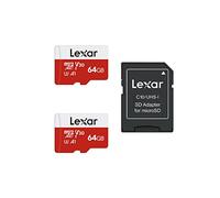 Lexar Carte Micro SD 64 Go, Carte Mémoire microSDXC + Adaptateur SD, Vitesse de Lecture Allant jusqu'à 100 Mo/s, A1, U3, C10, V30, Full HD et 4K UHD, Carte TF Lot de 2 Cartes + 1 Adaptateur