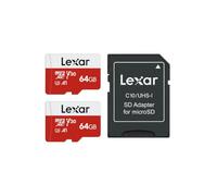 Lexar Carte Micro SD 64 Go Lot De 2 Cartes, Jusqu'à 100 Mo/s | Carte Mémoire Micro SD+ Adaptateur, Microsdxc Carte TF, A1, U3, C10, V30, Full HD et 4K UHD pour Caméra, Telephone, Switch
