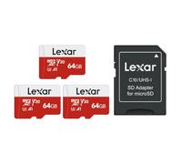 Lexar Carte Micro SD 64 Go Lot de 3 Cartes, jusqu'à 100 Mo/s | Carte Mémoire Micro SD+ Adaptateur, Microsdxc Carte TF, A1, U3, C10, V30, Full HD et 4K UHD pour Caméra, Telephone, Switch