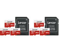 Lexar Carte Micro SD 64 Go Lot de 6 Cartes, Carte Mémoire Micro SD+ Adaptateur, Microsdxc Carte TF jusqu'à 100 Mo/s, A1, U3, C10, V30, Full HD et 4K UHD pour Caméra, Telephone, Switch