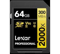 Lexar Carte Professionnelle 2000x 64 Go SDXC UHS-II sans Lecteur, jusqu'à 300 Mo/s en Lecture (LSD2000064G-BNNNU)