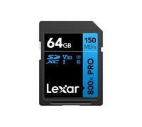 Lexar Carte SD 800x Pro 64 Go SDXC UHS-I | Haute Performance, Jusqu'à 150 Mo/s en Lecture, V30, U3, C10, Pour Appareil Photo Point-and-Shoot/Caméscope DSLR/HD