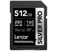Lexar Carte SD Professionnelle Silver Pro, UHS-II, C10, U3, V60, Full HD, 4K, jusqu'à 280 Mo/s de Lecture, Carte mémoire SDXC, pour Photographe Professionnel, vidéaste, Amateur (LSDSIPR512G-BNNNU)