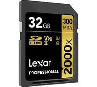 Lexar carte sdhc 32 go 2000x v2 professional 300 mo/s classe 10 uhs-II u3 Noir G