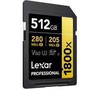 Carte mémoire Lexar 1800x SDXC 512GB C10 U3 V60 Professional