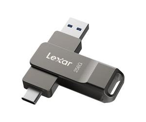 Lexar D40E 256 Go Double clé USB 3.2 Gen 1 Type-C Jump Drive, clé USB-C Flash Drive Matériau métallique Pivotant Conception Clé USB, Compatible avec l'iPhone,Gris Titane