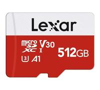 Lexar E-Series Carte Micro SD 512 Go, carte mémoire flash microSDXC UHS-I avec adaptateur, 100 Mo/s, C10, U3, A1, V30, Full HD, 4K UHD, carte TF haute vitesse
