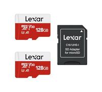 Lexar E-Series Lot de 2 cartes mémoire micro SD 128 Go, microSDXC UHS-I avec adaptateur, 100 Mo/s, C10, U3, A1, V30, Full HD, 4K UHD, carte TF haute vitesse