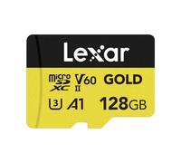 Lexar GOLD Carte Micro SD 128Go, carte mémoire flash microSDXC UHS-II, carte microSD V60, U3, A1, C10, lecture jusqu'à 280Mo/s, pour drone/caméra d'action/appareil de jeu UHS-II (LMSGOLD128G-BNNNG)