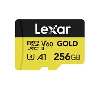 Lexar GOLD Carte Micro SD 256Go, carte mémoire flash microSDXC UHS-II, carte microSD V60, U3, A1, C10, lecture jusqu'à 280Mo/s, pour drone/caméra d'action/appareil de jeu UHS-II (LMSGOLD256G-BNNNG)