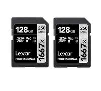 Lexar Professional 1667x Carte SD 128 Go, Lot de 2 Cartes, Carte Memoire SDXC UHS-II, Jusqu'à 250 Mo/s en lecture, Class 10, U3, V60, SD pour photographe professionnel, vidéaste, (LSD1667128G-B2NAA)