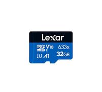 Carte mémoire microSDHC haute performance Lexar 633x 32 Go UHS-I - Vitesses jusqu'à 100 Mo/s - Classe U1 V10 A1 - Adaptateur SD inclus - Couleur Bleu