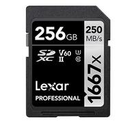 Lexar Professional 1667x Carte SD 256 Go SDXC UHS-II LSD256CB1667 | Jusqu'à 250 Mo/s en lecture, Class 10, U3, V60, Pour photographe professionnel, Vidéaste, passionné