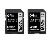 Lexar Professional 1667x Carte SD 64 Go, Lot de 2 Cartes, Carte Memoire SDXC UHS-II, Jusqu'à 250 Mo/s en lecture, Class 10, U3, V60, SD pour photographe professionnel, vidéaste (LSD1667064G-B2NAA)