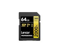 Lexar Professional 2000x Carte SD 64 Go, Carte mémoire SDXC UHS-II sans Lecteur, Jusqu'à 300 Mo/s en Lecture, pour DSLR, caméras vidéo en qualité cinéma (LSD2000064G-BNNAG)