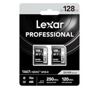 Lexar Professional LSD128CBNA16672 Lot de 2 Cartes mémoire SDXC UHS-II, C10, U3, V60, vidéo Full HD et 4K, jusqu'à 250 Mo/s de Lecture, pour Photographe, vidéaste, Amateur de Musique