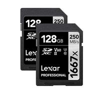 Lexar Professional LSD128CBNA16672 Lot de 2 Cartes mémoire SDXC UHS-II, C10, U3, V60, vidéo Full HD et 4K, jusqu'à 250 Mo/s de Lecture, pour Photographe, vidéaste, Amateur de Musique