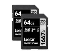 Lexar Professional LSD64GCBNA16672 Lot de 2 Cartes mémoire SDXC UHS-II, C10, U3, V60, vidéo Full HD et 4K, jusqu'à 250 Mo/s de Lecture, pour Photographe, vidéaste, Amateur de Musique