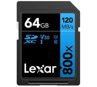 Lexar SDXC High-Performance 64 Go 800 x UHS-I série Blue, Classe 10, U3, V30, pour Enregistrement vidéo 4K, Haute Vitesse de Transfert, Noir/Bleu