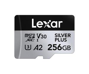 Lexar Silver Plus Carte mémoire micro SD 256 Go jusqu'à 205 Mo/s, carte mémoire flash MicroSDXC UHS-I avec adaptateur, C10, U3, A2, V30, Full HD, 4K UHD, carte TF haute vitesse pour drone, caméra