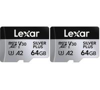 Lexar Silver Plus Carte mémoire Micro SD 64 Go, jusqu'à 205 Mo/s (Lot de 2)