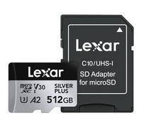 Lexar Silver Plus Carte mémoire microSDXC professionnelle avec adaptateur SD, UHS-I, C10, U3, V30, Full HD et vidéo 4K, jusqu'à 205/150 Mo/s en lecture/écriture, pour vidéastes, joueurs