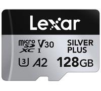 Lexar Silver Plus Carte Micro SD 128 Go, Microsdxc Carte TF jusqu'à 205 Mo/s en Lecture, 150 Mo/s en écriture, Carte Mémoire Micro SD+ Adaptateur, A2, U3, Classe 10, V30, Full HD et 4K UHD Video