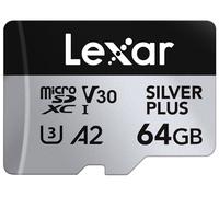 Lexar Silver Plus Carte Micro SD 64 Go, Microsdxc Carte TF jusqu'à 205 Mo/s en Lecture, 100 Mo/s en écriture, Carte Mémoire Micro SD+ Adaptateur, A2, U3, Classe 10, V30, Full HD et 4K UHD Video