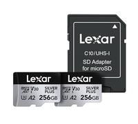 Lexar Silver Plus Lot de 2 cartes mémoire microSDXC professionnelles UHS-I, C10, U3, V30, Full HD et vidéo 4K, jusqu'à 205/150 Mo/s en lecture/écriture, pour vidéastes, joueurs (LMSSIPL256G-B2ANU)