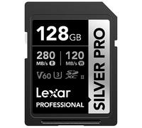 Lexar Silver Pro Carte mémoire SDXC 128 Go UHS-II, C10, U3, V60, Full HD et vidéo 4K, jusqu'à 280 Mo/s de Lecture, pour Photographe Professionnel, vidéaste, Amateur (LSDSIPR128G-BNNNU)
