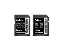 Lexar Silver Pro Carte SD 2x64Go, Carte mémoire SD UHS-II, V60, U3, C10, Jusqu'à 280Mo/s en Lecture, 130Mo/s en écriture, Carte SDXC pour DSLR/caméra/Photographe/vidéaste/passionné(LSDSIPR064G-B2NAA)