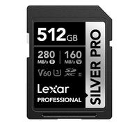 Lexar SILVER PRO Carte SD 512Go, carte mémoire SD UHS-II, V60, U3, C10, Jusqu'à 280Mo/s en lecture, 160Mo/s en écriture, carte SDXC pour DSLR/caméra/photographe/vidéaste/passionné (LSDSIPR512G-BNNAA)