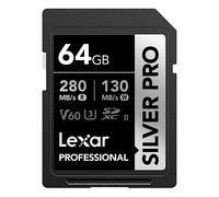 Lexar SILVER PRO Carte SD 64Go, carte mémoire SD UHS-II, V60, U3, C10, Jusqu'à 280Mo/s en lecture, 130Mo/s en écriture, carte SDXC pour DSLR/caméra/photographe/vidéaste/passionné (LSDSIPR064G-BNNAA)