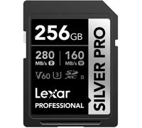 Lexar SILVER PRO Carte SD 256Go, carte mémoire SD UHS-II, V60, U3, C10, Jusqu'à 280Mo/s en lecture, 160Mo/s en écriture, carte SDXC pour DSLR/caméra/photographe/vidéaste/passionné (LSDSIPR256G-BNNAA)