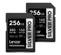 Lexar Silver Pro Lot de 2 Cartes mémoire SDXC Professionnelles 256 Go UHS-II, C10, U3, V60, vidéo Full HD et 4K, jusqu'à 280 Mo/s de Lecture, pour Photographe Professionnel, vidéaste, Amateur