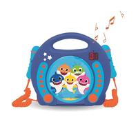 Lexibook Baby Shark Nickelodeon - Lecteur CD Karaoké avec 2 Microphones, Fonction de Programmation, Prise écouteurs, pour Enfant,Secteur ou Piles, Bleu/Orange, RCDK100BS