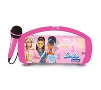 Lexibook - Barbie - Enceinte Haut-Parleur sans Fil Lumineuse avec Micro, Son stéréo, Fonction karaoké, Ports USB et Carte SD, Batterie Rechargeable, Poignée de Transport, Rose, BTP585BBZLXB