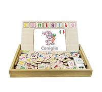 Lexibook, Bio Toys, école de Mots, bilingue Italien/Anglais, Jeu en Bois, 50 Cartes Mot, Alphabet, Jeu éducatif, EDU100i5