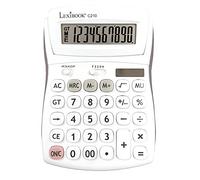 Lexibook-C210 Calculatrice de Bureau 10 Chiffres avec Écran Inclinable-Fonction Basiques, mémoire et Arrondi-Larges Touches pour Travail, Scolaire, Maison-Solaire & Piles-Blanche/Grise, C210, Blanc