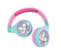 Lexibook - Casque Audio 2-en-1 Bluetooth et Filaire Licorne, Stéréo, sans Fil, Filaire, Son limité, Pliable, Ajustable, Batterie Rechargeable, Rose/Bleu, HPBT010UNI