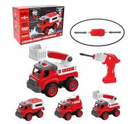 Lexibook- Crosslander Fireman RC, Camion de Pompier radiocommandé à Assembler, 3 constructions possibles, 33 pièces, Tournevis électrique et Manuel Inclus, RCP25, Rouge