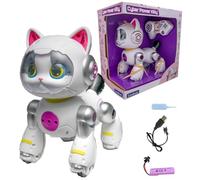 LEXIBOOK, Cyber Power Kitty, Chat Robot Vocal, Espagnol, KITTY05ESLXB | Oreilles LED, sons, réactions au toucher, pulvérisation d'eau et télécommande pour des jeux imaginatifs.