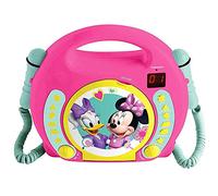 Lexibook Disney Junior Minnie Mouse CD player for kids with 2 toy microphones, headphones jack, with batteries, pink, RCDK100MN