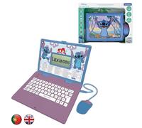 Lexibook, Disney Stitch JC598Di4 Ordinateur Portable éducatif bilingue Anglais et Portugais 124 activités linguagem, écrit, mathématiques, logique, Musique et Jeux, menins et ménines