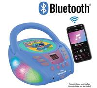 Lexibook - Disney Stitch - Lecteur CD Bluetooth pour Enfants - Portable, Effets Lumineux, Prise Micro, Entrée aux-in, Pile ou Secteur, Filles, Garçons, Bleu, RCD109DLXB