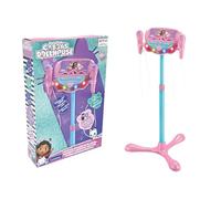 Microphone Gabby et la maison magique sur pied ajustable lumineux avec enceinte, 2 Micros et Effets vocaux, Enceinte Bluetooth