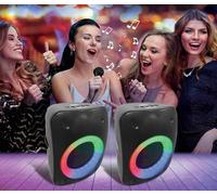 Lexibook - iParty - 2 Haut-parleurs stéréo Bluetooth®, Microphone Inclus, Effets Lumineux, Fonction TWS, Bluetooth 5.0, Noir, BTS500ZLXB