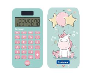 Lexibook, Licorne, Calculatrice de Poche avec Couvercle de Protection, Fonctions Classiques et évoluées, à Piles et Solaire, Bleu/Rose, C45UNILXB