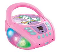 Lecteur CD Portable Bluetooth Licorne avec Effets Lumineux et USB Rose G