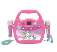 Lexibook, Licorne, Lecteur Musical karaoké Portable pour Enfants, 2 Micros, Effets Lumineux, Bluetooth, Enregistrement/Changement de Voix, Batterie Rechargeable, Rose, MP320UNIZ